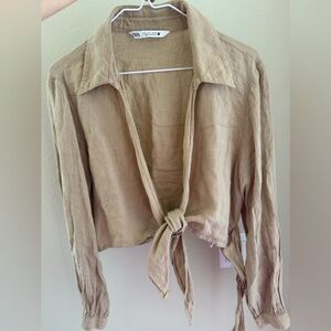 Zara Beige Tie-Front Blouse